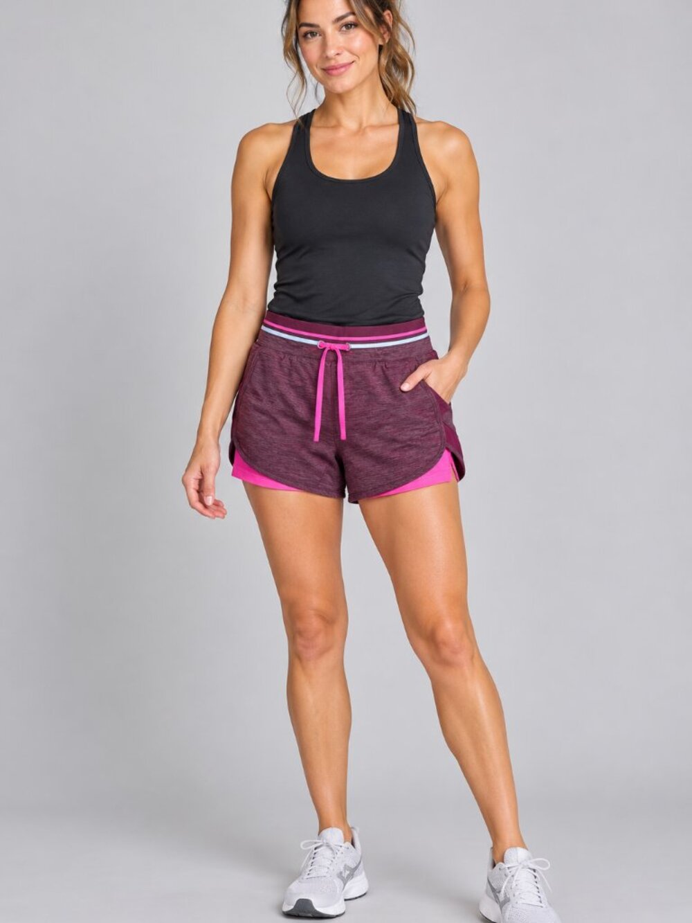Avia Burgundy Pink Layered Running Shorts S 4-6 Drawstring Athletic